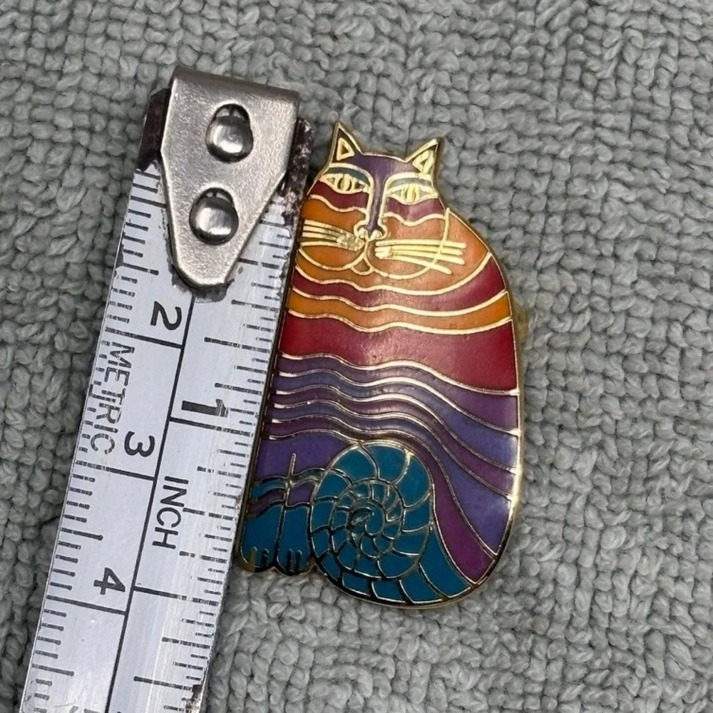 Vtg Laurel Burch Rainbow Cats Enamel Pin Gold Tone‎ Multicolor Cat Brooch
